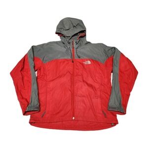 The North Face HyVent Hooded Rain Jacket Women's M Red Gray Colorblock